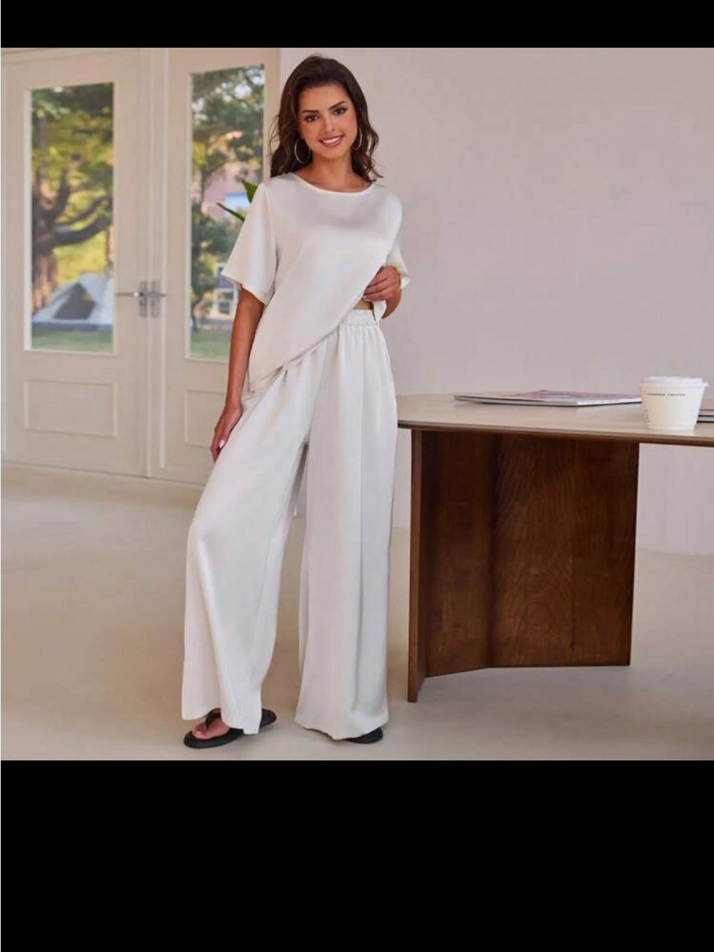 Women's Wide-Leg Elastic Waist Pants - Cream